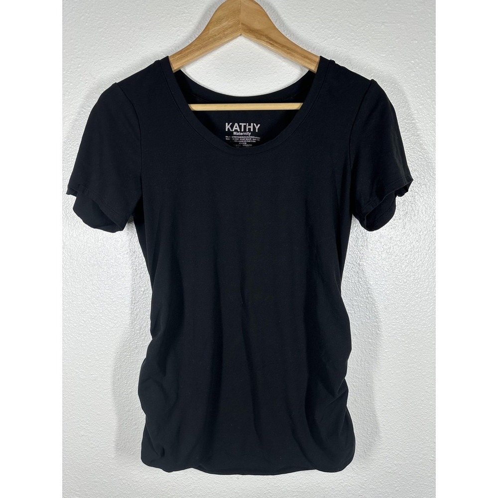 Kathy Shirt Womens One Size Black Maternity Scoop Neck Short‎ Sleeve Tee
